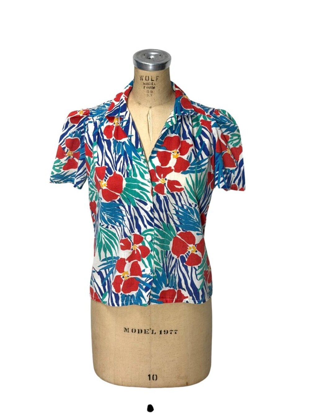 1970s tropical floral blouse with puffed sleeves by You Babes Size S/M